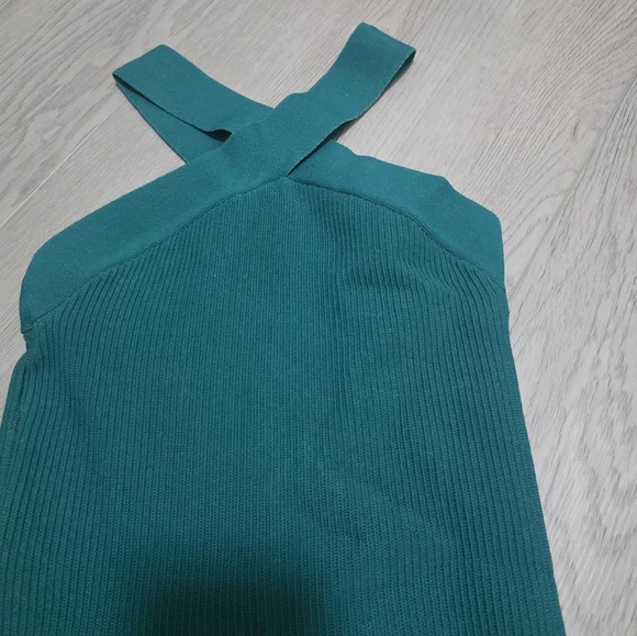 Babaton Knit Criss Cross Teal Dress - XS - Picture 3 of 5